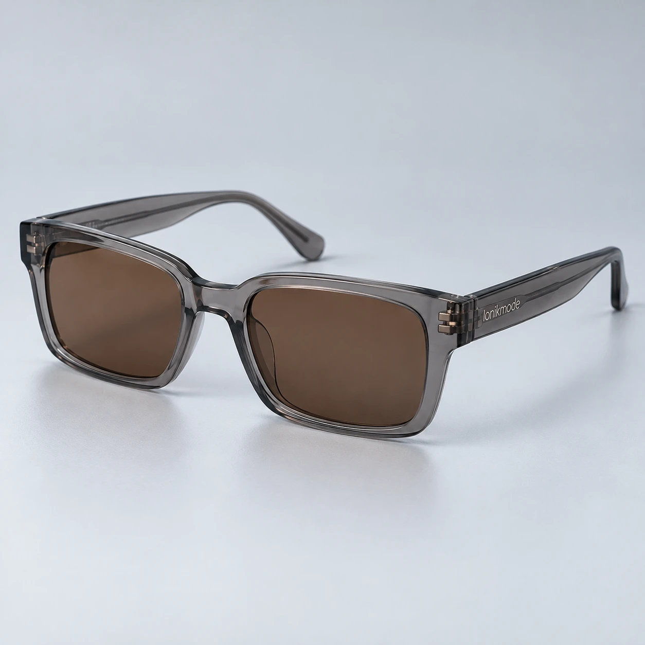 Trace Rectangle, Transparent stone gray frame with brown lenses